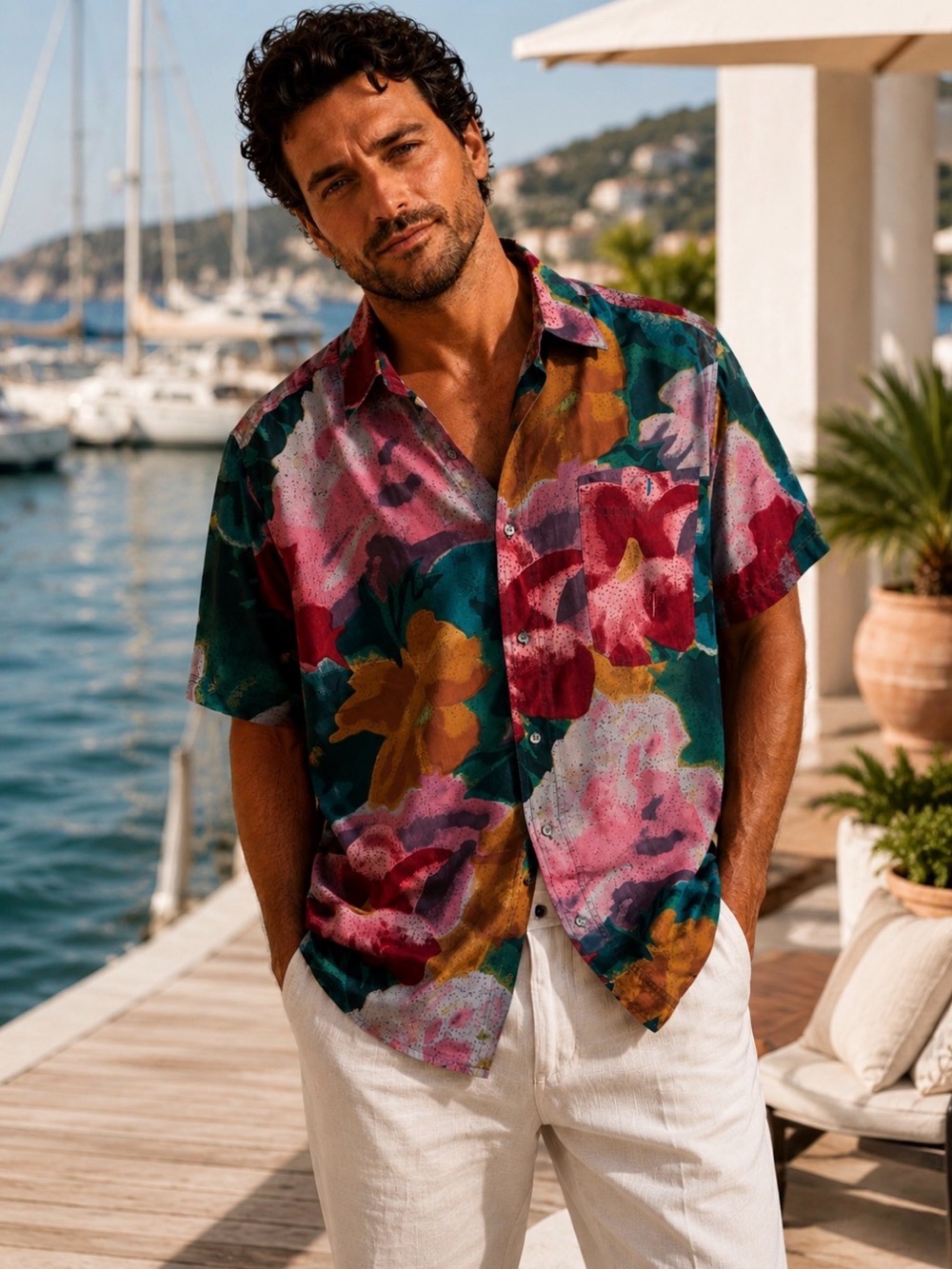 100% Silk Vintage Tropical Floral Resort Shirt | Men's Medium